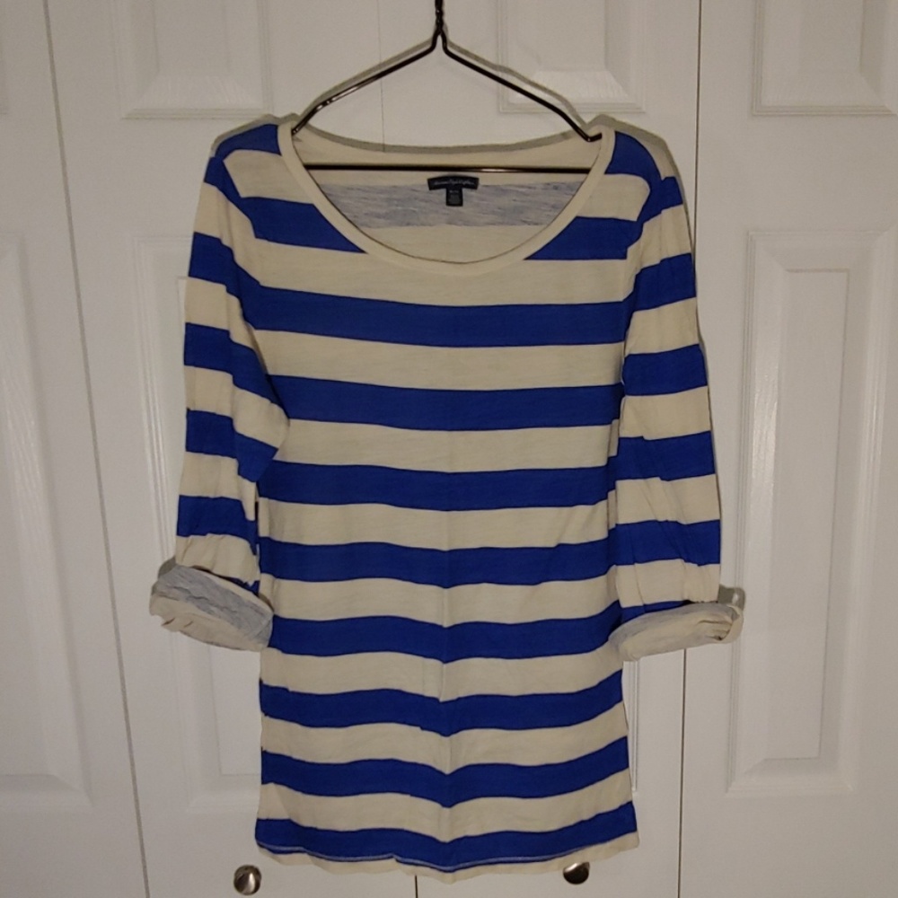 American Eagle Striped 3/4 Sleeve Top